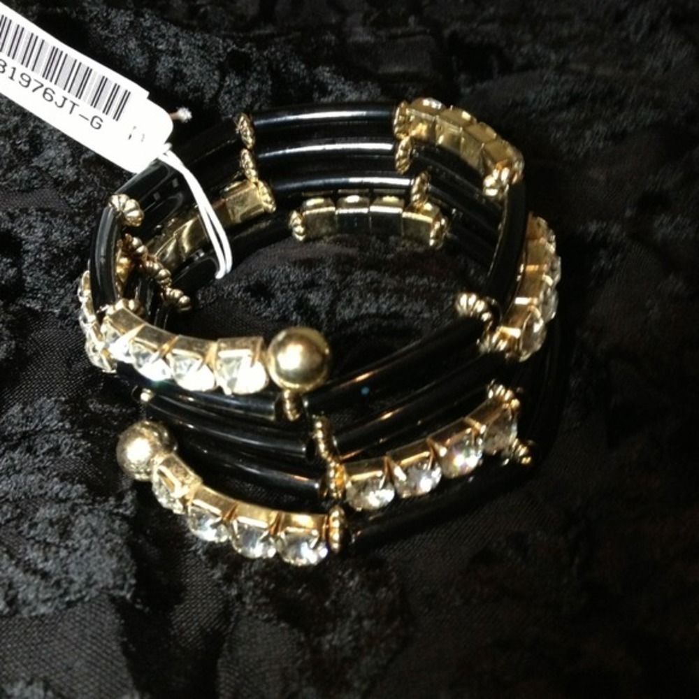 Wrap bracelet with black, gold and rhinestones